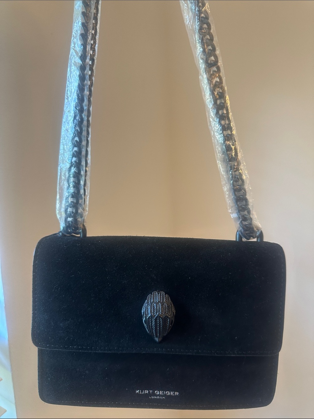Kurt Geiger NWT Shoreditch Black Suede Crossbody Bag and Mirror
